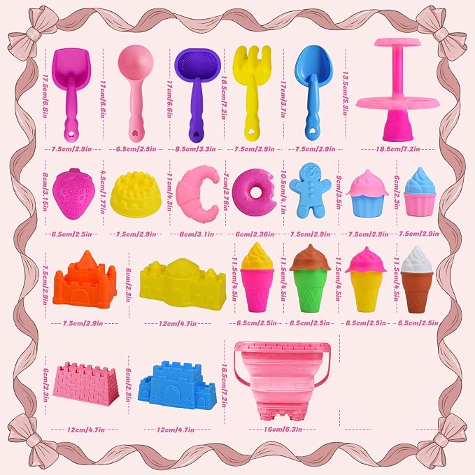 Beach Toys for Kids,Sand Toys 31Pcs Kids Sand Play Set,Castle & Dessert Molds with Collapsible Buckets, Sand Castle Building Kit,Shovels and Mesh Bag,Summer Outdoor Travel Toys for Toddlers Boys Girls
