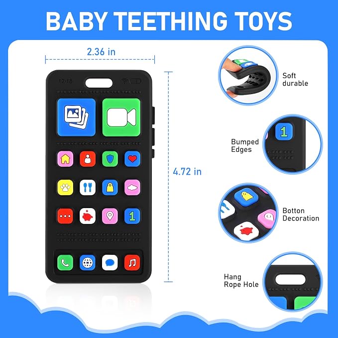 Teething Toy for Baby 3 6 12 18 Months, Realistic Mobile Phone Baby Teether Toy, Baby's Chew Toys, Food Grade Silicone Teething Toys for Infants, BPA Free, for Babies Gum Relief