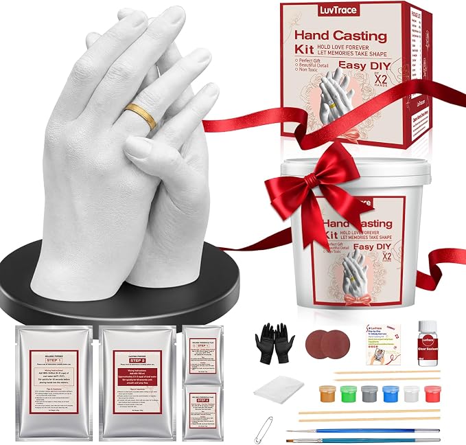 LUVTRACE Hand Casting Kit for Couples Easy DIY Plaster Mold Kit with Base & Practice Kit, Romantic Keepsake Gift for Anniversary, Wedding, Birthday,Bridal,Engagement, Valentine’s Day,Non-Toxic,Safe