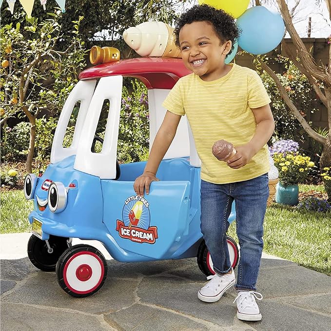 Little Tikes Cozy Ice Cream Truck, Coupe Ride On Car, Kid and Parent Powered, Truck Music, Including Accessories- Gift for Kids, Toy Girls Boys Ages 1.5 to 5 Years Old