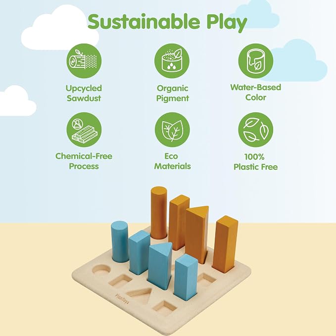 PlanToys® Wooden Geometric Peg Board | Montessori Inspired Shape Sorting & Stacking Toy for Size Sequencing & Logical Thinking | Eco Friendly Learning Toy for Colours, Patterns & Early Geometry