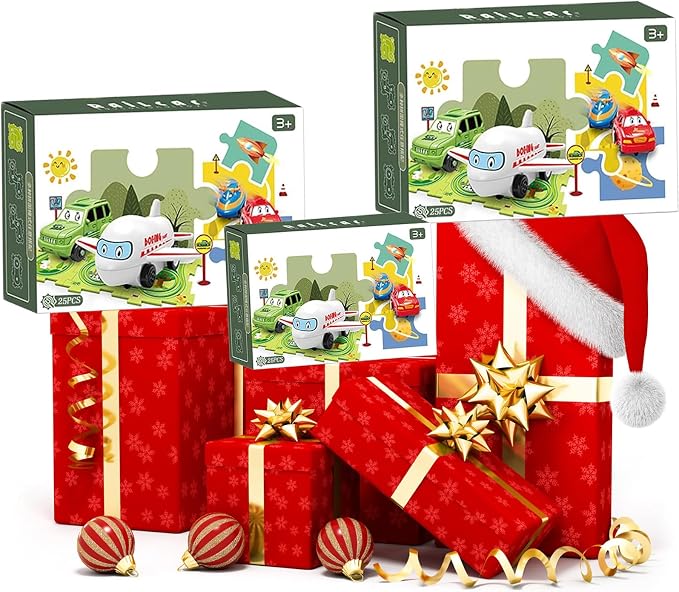Christmas Stocking Stuffer 25PCS Puzzle Racer Kids Car Track Set, Dinosaur Puzzle Racer Car Track Set Puzzle Track Car Play Set Preschool Gifts for Kids Christmas Birthday Gift for Boys Girls