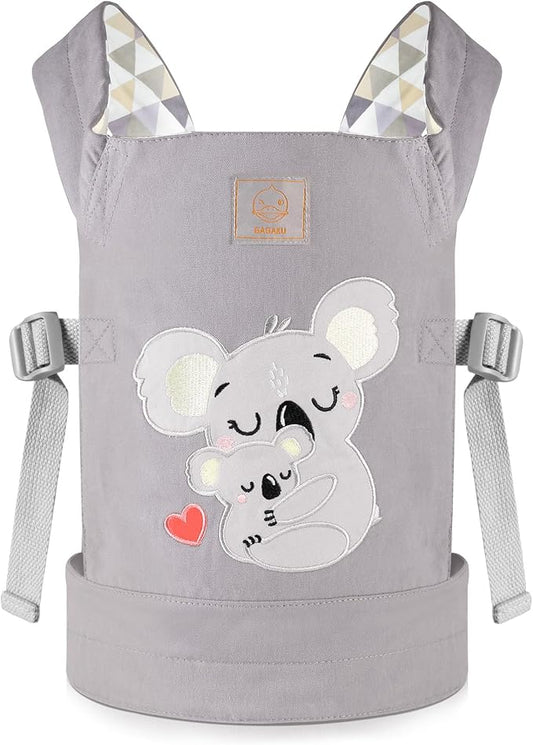 GAGAKU Doll Carrier for Kids Toy Baby Carrier Reborn Doll Carrier with Adjustable Straps for Stuffed Animal American Girl Doll Bitty Baby Doll Accessories - Gray - Embroidered Koala (GGKDC1705)