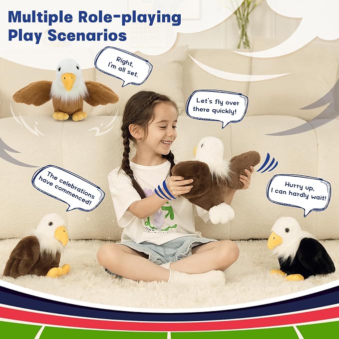 Tezituor 4 Pcs Bald Eagle Plush Toys – 7" Cuddly Eagle Stuffed Animals Bulk for Party Favor, Perfect Collectible Gift for Kids