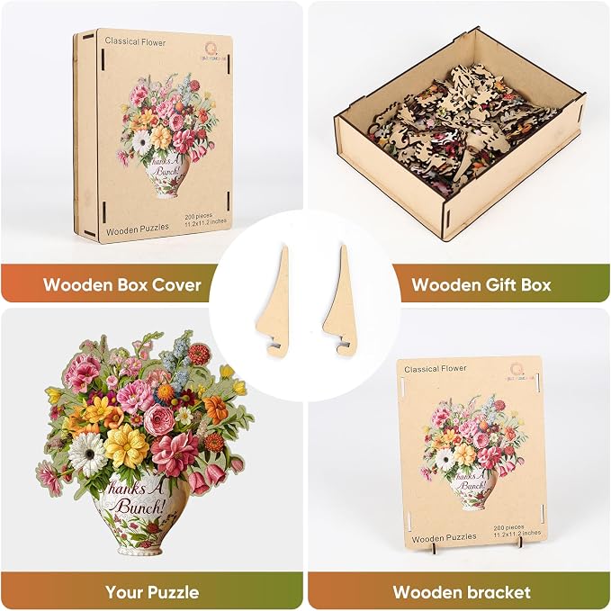 Wooden Puzzles for Adults, Classical Flower Vase 500 Pieces Jigsaw Puzzles, Unique Shaped Liberty Wooden Puzzles, Birthday Gifts for Mom Adults and Kids Family Game 15.8 * 16.5in