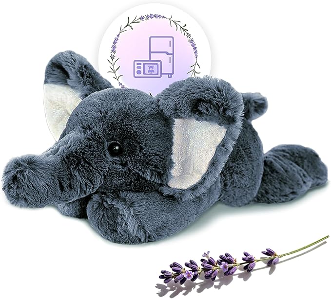 OSOCU® Microwavable & 1.8 LB Weighted Stuffed Animal - Grey Elephant Heating Pad with Lavender & Tourmaline - Soothing Warm Heatable Plush Toy for Menstrual Cramps, Muscle Aches, Shoulder Tension