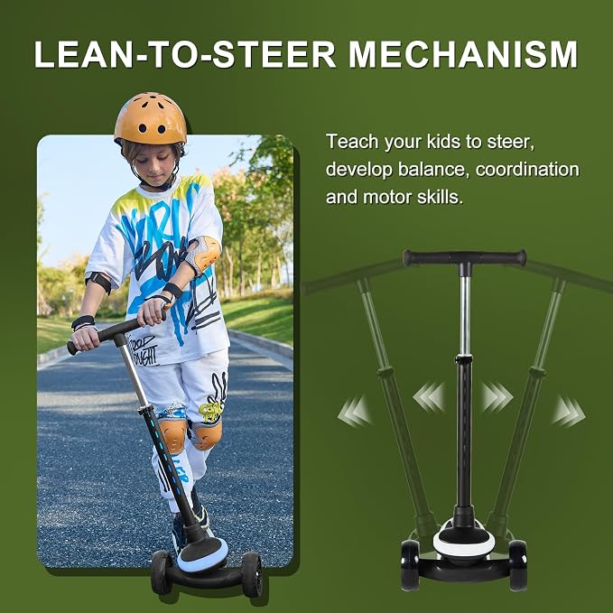 Rahmory Kids Scooter for Boys Girls Ages 3-8, 3 Wheel Light Up Toddler Kick Scooter with 20 Dynamic LED Modes, Foldable Adjustable Height, Extra Wide Deck, Lean to Steer Outdoor Toy Gift