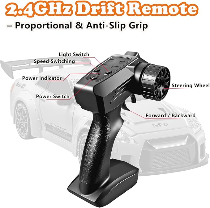 RC Drift Car, 1:24 Scale Remote Control Vehicle with LED Lights,Drifting Tires＆Two Batteries, Racing Sports Toy Idea Gift for Adults Boys Girls and Kids Galactic Silver