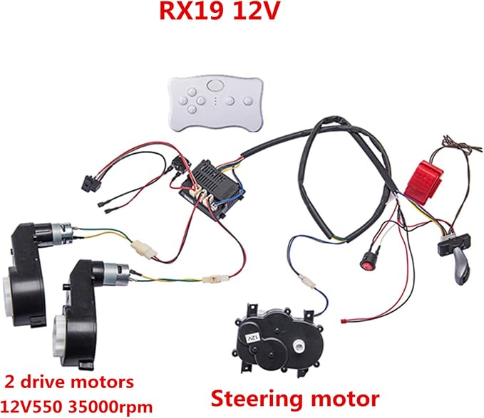 Kids Ride On Car 12V DIY Modified Harness Complete Set of Remote Control Circuit Board Wires Switch Gearbox,Used for Children Electric Ride On Car with RS550 Motors