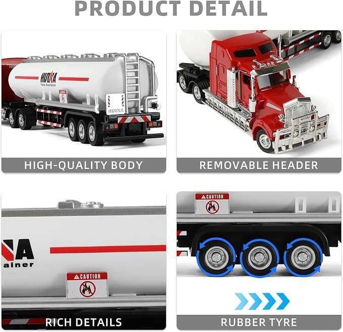 Semi Truck Toy with Oil Tanker Trailer, 1/50 Scale for Kenworth W900 Diecast Model Trucks, Alloy Metal Semi Truck and Trailer Gifts for Boys Adult Model Car Collector -Redwhite