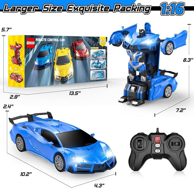 Qumcou Transform Remote Control Car, RC Cars for Boys Age 3-5 6-8, One-Button Transform Toy Cars, 2.4GHz, 360° Spin, 1:16 Scale, Flashing Headlight,3-8 Year Old Grandkids Christmas Birthday Gifts