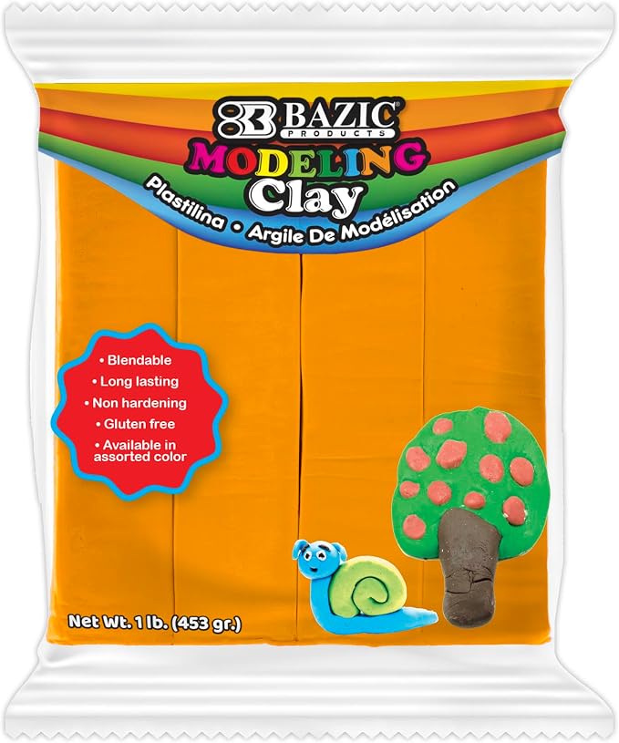 BAZIC Products Orange Modeling Clay, 1 lb, Non-Hardening, for Sculpting Art Crafts, Reusable