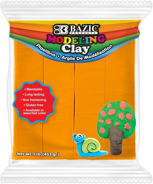 BAZIC Products Orange Modeling Clay, 1 lb, Non-Hardening, for Sculpting Art Crafts, Reusable