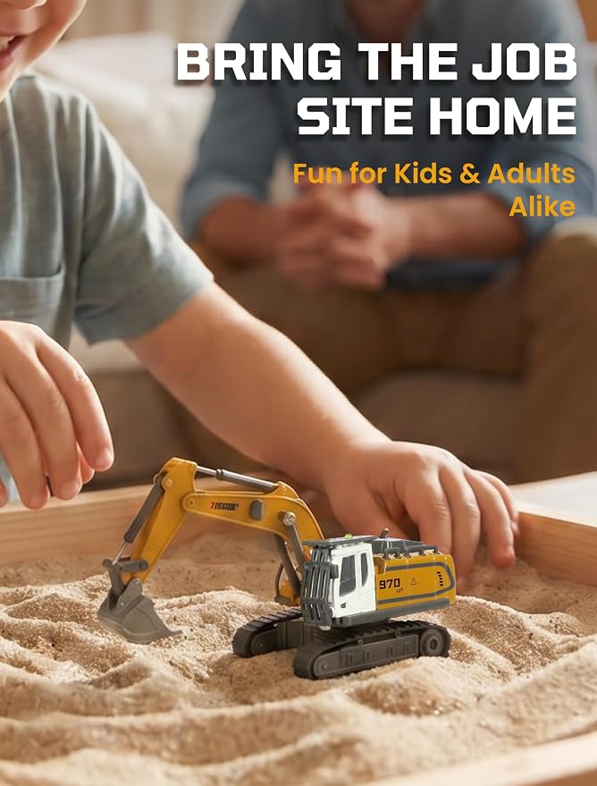 SHINESIGNAL11 Channel Mini RC Excavator Toy, Remote Control Excavator for Adult, Metal Aolly Bucket,Type-C Rechargeable, Construction Vehicle Toy for Boys 3+ Year Old