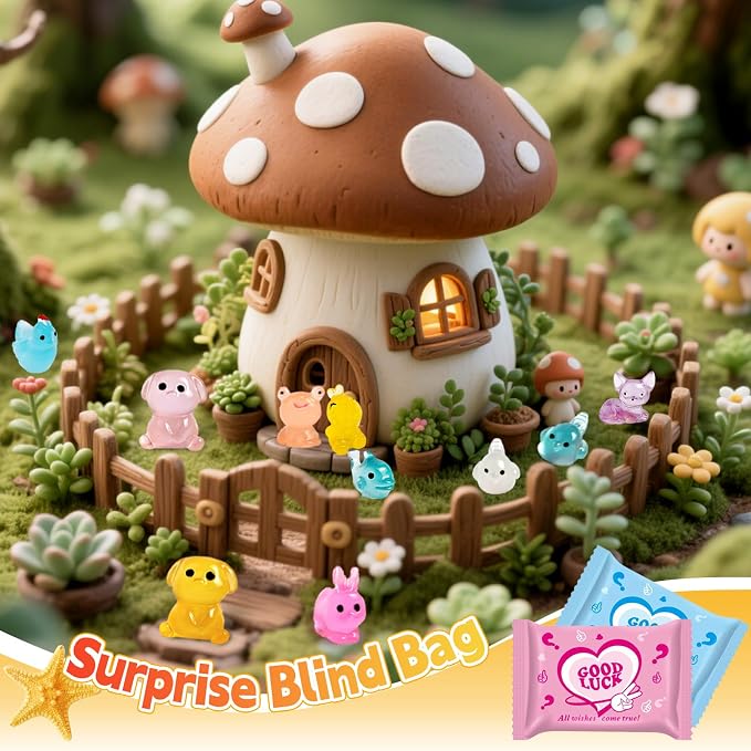 50PCS Glow in The Dark Resin Animals Mystery Bag, Mini Duck Blind Bags Toys, DIY Crafts Fairy Garden Dollhouse Decor, Kids Party Favors Classroom Prizes
