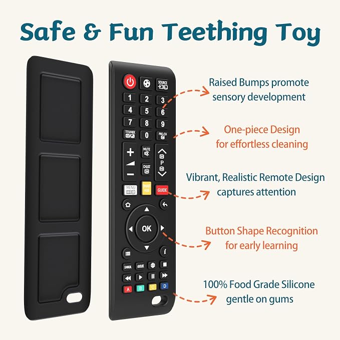 Baby Remote Toys for 0-6, 6-12 Months, Food Grade Silicone Teething Toys,Chew Toys for Babies 3-24 Months, Upgraded TV Remote Control Shape Teether Toys for Baby and Infants