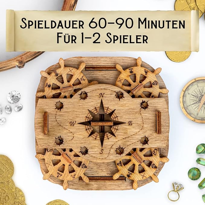 iDventure Cluebox - Davy Jones Locker - Escape Room Game - Pirate Puzzle Box - Gift Box - 3D Wooden Puzzle for Adults - Wooden Jigsaw - Brain Teaser - Birthday Gift Gadget for Men - Money Box