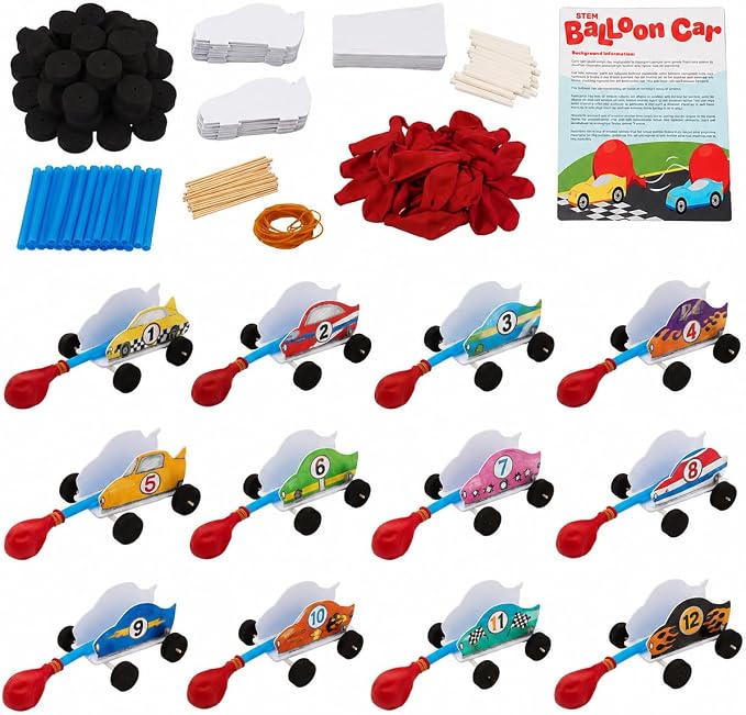 Fun Express DIY Steam Car Craft Kits Makes 12 - STEM Toys Science Kits for Kids Age 5-7 8-12 | Educational Engineering Building Kit for Boys | Hands-On Learning & Education Toys for Science Projects