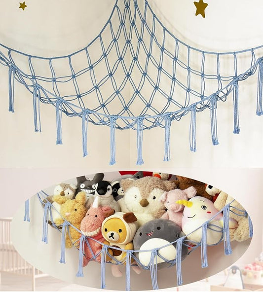 mirolam Stuffed Animal Storage Hammock Large Toy Hammock Net for Stuffed Animals Corner - Blue Plush Stitch Stuff Huggy Wuggy Toy Storage Room Decor