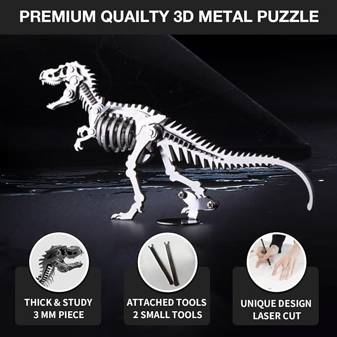 Microworld 3D Metal Puzzle, Dinosaur 3D Puzzle for Adults, Steel Warcraft Collection Challenge DIY Animal Art Craft Decoration Mini Puzzles for Teens - Tyrannosaurus Rex