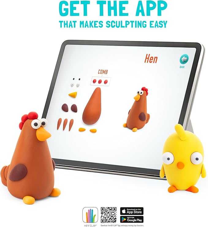 HEY CLAY Modelling Air-Dry Clay with Fun Interactive App - Non-Toxic, Non-Stick Modeling Clay Crafts Set for Kids Ages 3 to 8-3 cans (Farm Birds: Duck)