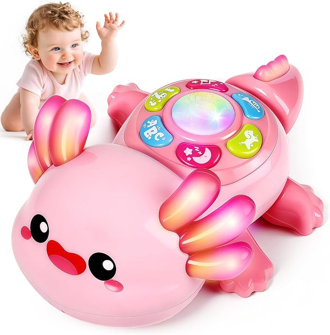 Baby Crawling Toy 6-12 Months, Tummy Time Musical Light-Up Axolotl Toy with Obstacle Avoidance, Interactive Early Educational Learning Toys for Infants 6-9-12 Months, Gift for 1 Year Old Boy Girl