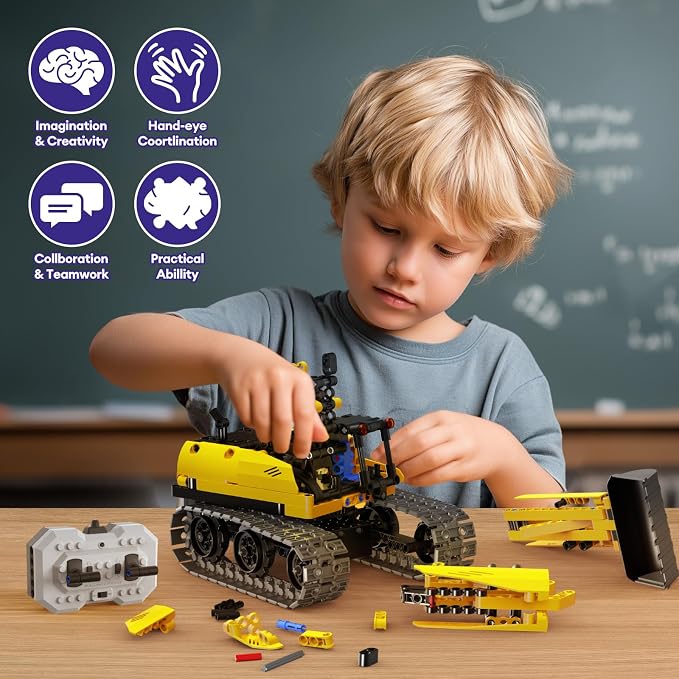 LECPOP 5 in 1 Building Toys STEM Robotics Kit, 430 PCS Blocks RC Robot Erector Sets, APP & Remote Control Excavator Science Kits for Kids Age 6 7 8 9 10 11 12-14, DIY Educational Gift for Boys & Girls