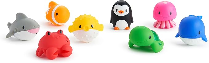 Munchkin Baby Bath Toy Squirts for Babies and Toddlers 9 Months and Up, Ocean Sea Animals Squirters, 8 Pack