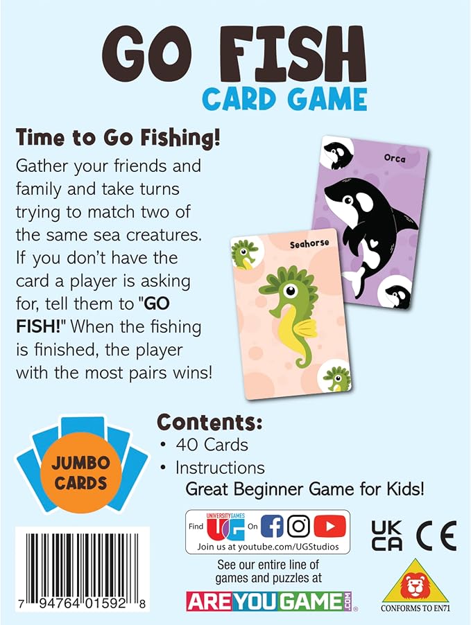 University Games Go Fish Card Game - Jumbo Size, Colorful Animal Cards for Kids Ages 4 and Up, Fun Family and Educational Game