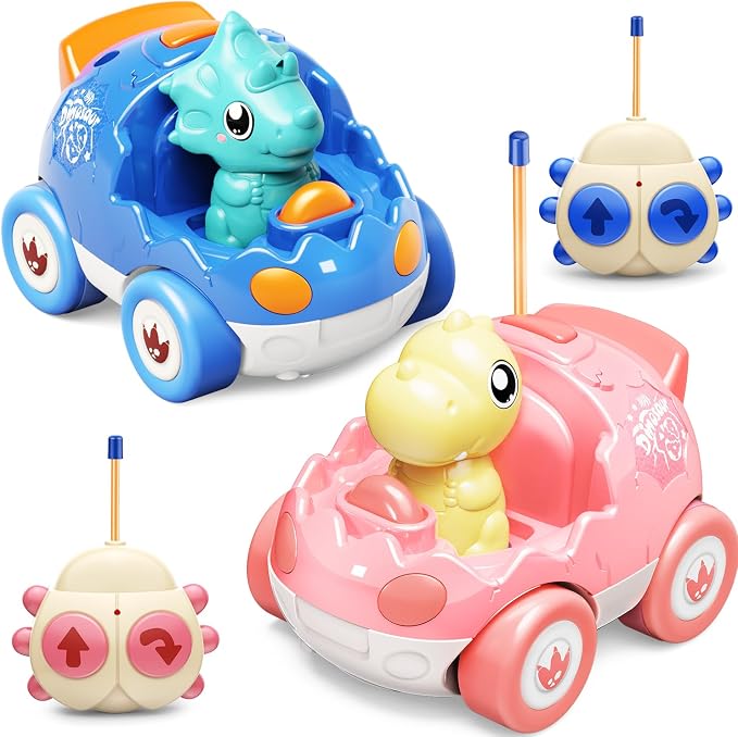 Kidz do 2 Pack Pink Dinosaur Remote Control Car Toys, Christmas Birthday Gifts for Boys Girls 2 3 4 Years Old, Dino RC Car with Music and Light, Toddlers Toys for Kids 2-4 Year Old,(Pink Blue)