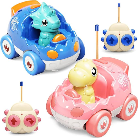 Kidz do 2 Pack Pink Dinosaur Remote Control Car Toys, Christmas Birthday Gifts for Boys Girls 2 3 4 Years Old, Dino RC Car with Music and Light, Toddlers Toys for Kids 2-4 Year Old,(Pink Blue)