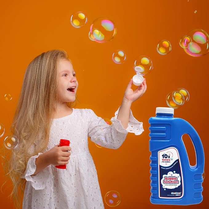 16 oz Concentrated Blue Bubble Solution Bottle with Handle, Refills up to 1.25 Gallons, Non-Toxic Concentrated Solution for Bubble Machines, Giant Bubble Wands, Bubble Gun and Blowers (Single)