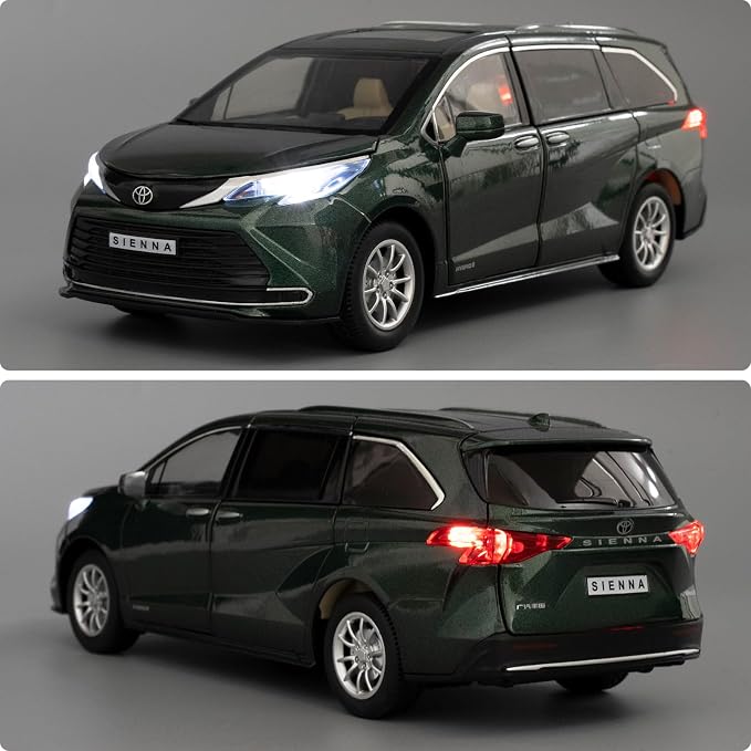 BDTCTK 1:24 Compatible for Sienna MPV Car Model, Pull Back Diecast Toy Car with Sounds＆Lights for Kids Boys Girls and Adults, Gift Green.