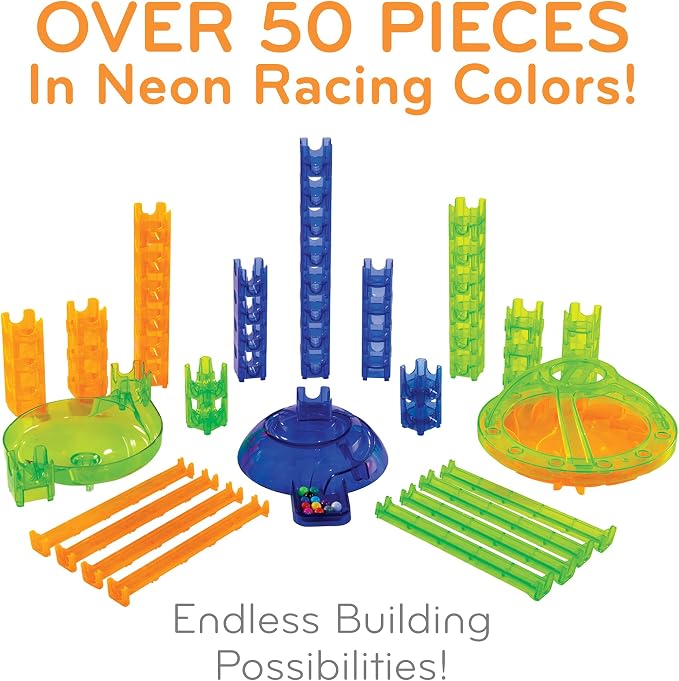MindWare Q-BA-Maze 2.0 Super Race Set, STEM Marble Run Building Kit with Turbo Launcher and Racing Tracks, Creative Engineering Toy for Kids Ages 6+, Logic and Construction Gift