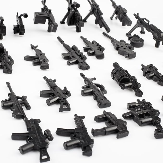 Weapons Pack Military Weapons Accessories Chicken Gear Weapon Parts Toys Military Equipment Battle Blocks Bricks Compatible with Major Brand, 3 Years Old and up, Us Weapons(88pcs)