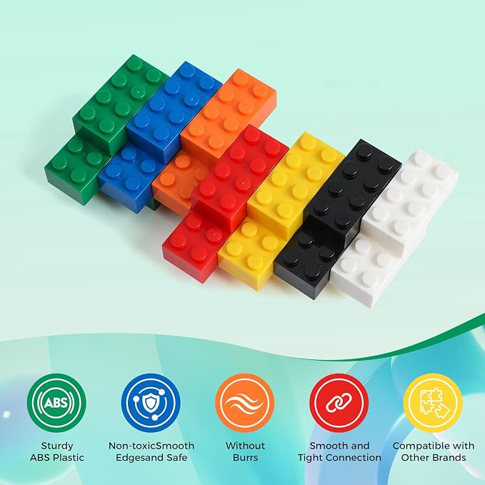 HUIZDQ 500 Piece Classic Building Bricks and 1 Gray Baseplate, 2x4 Bricks Bulk Creative Building Toys, Blocks Bulk for Kids Ages 6+, 7 Colors(Samll Bricks, 1.25x0.62x0.47 in)