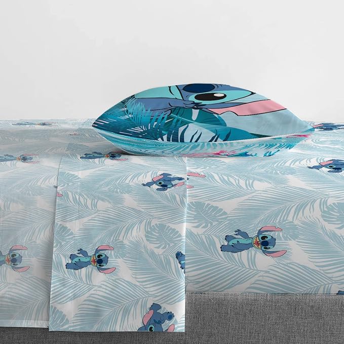 Jay Franco Disney Lilo & Stitch Floral Fun 5 Piece Twin Bed Set - Includes Reversible Comforter & Sheet Set Bedding - Super Soft Fade Resistant Microfiber