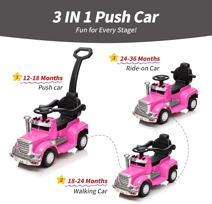 Outfunny 3-in-1 Ride on Push Car for Toddler 1-3 Years with Handle & Music