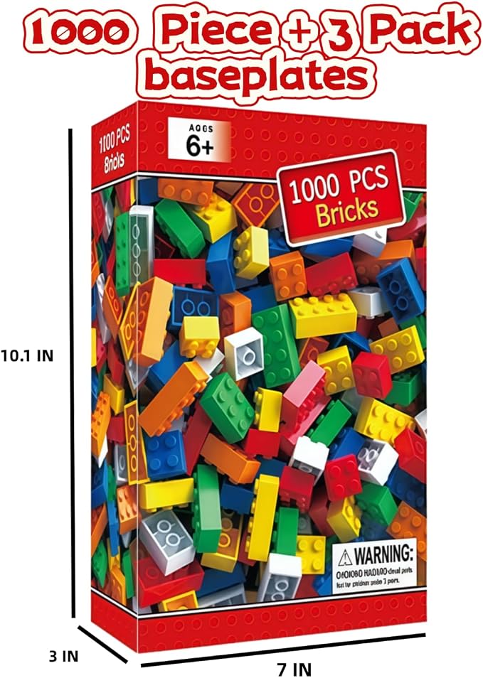 300Pieces Building Blocks Bulk, 12 Sizes Multiple Mixed Colors, Compatible with LEGO and All Other Brands (1000 Pieces)