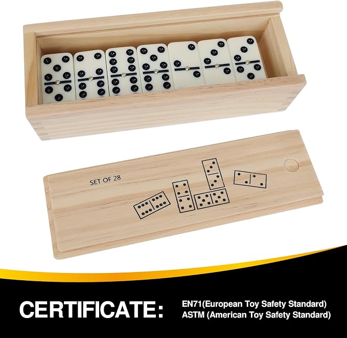 GOTHINK Dominos Set for Adults with Wooden Box - Tile Dot Dominoes Games Set for Family Night Travel Game - Classic Party Board Game Ideal