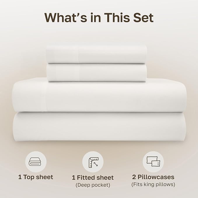 California Design Den Cal King Sheet Set - Soft 100% Organic Cotton Percale Sheets with Deep Pockets, Crisp, Breathable and Durable Bedding Set - True Ivory