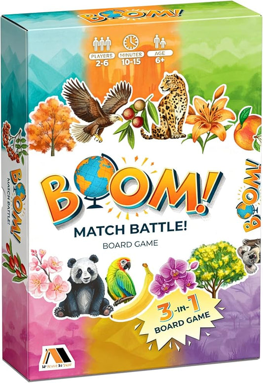 Boom Match Battle Board Game Ages 6+ 3-in-1 Board Games for Kids - Math Board Game, Classic Word Games - Family Fun for Kids & Adults - Card Games - Learning Activities - 3 in 1 Board Games for Kids