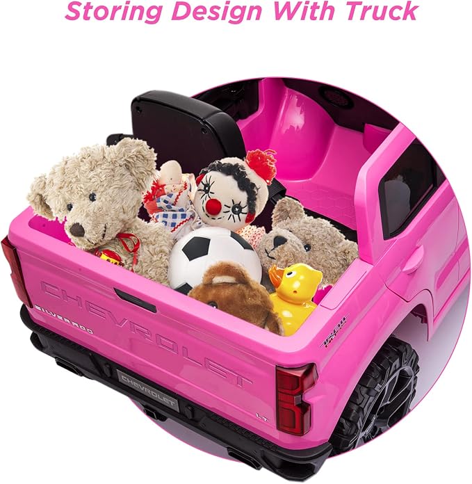 Kids Ride on Vehicle with Remote Control for 3-8 Years Toys,12V Licensed Chevrolet Silverado GMC Powered Wheels Electric Car, MP3 Music,FM Radio, Spring Suspension, LED Light,Pink