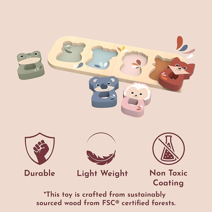SPEEDY MONKEY Wooden Animal Puzzle for Toddlers 12m+ | Educational Animal Shape Sorter Puzzle | Colorful Sorting Play Baby Toy | Fine Motor & Cognitive Learning Toy for Kids & Preschoolers