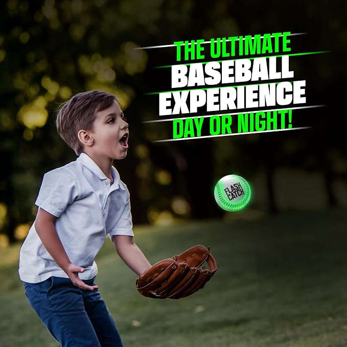 FlashCatch Rechargeable Light Up Baseball - Sports Gifts for Boys - Ball Accessories Gear Gift Ideas for Teenage Boy - Glow in Dark Balls - Cool Stuff for Teen Kids Age 8, 9, 10, 11, 12, 13, 14 Year