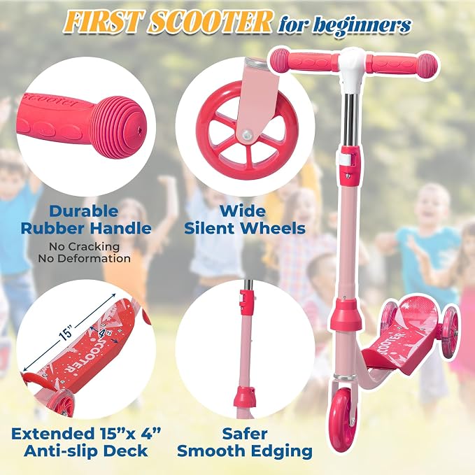 Kids Scooter with LED Light-Up Wheels, Adjustable Handlebar Scooter, Kids Toys Gift for Boys & Girls (Height 37-50") | Outdoor Play for Ages 3,4,5,6 | Extended Footrest