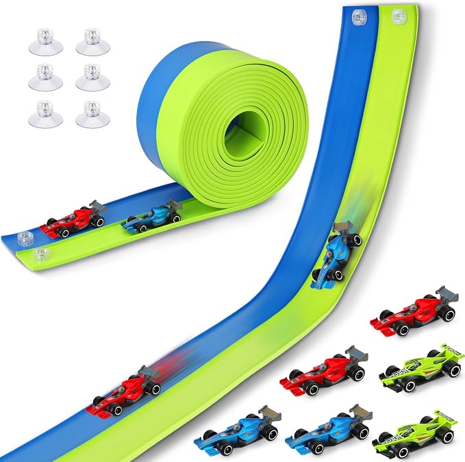 15 Ft Flexible Race Track Set with 6 Toy Cars for Kids Age 3 4 5 6 7 8 Years Old