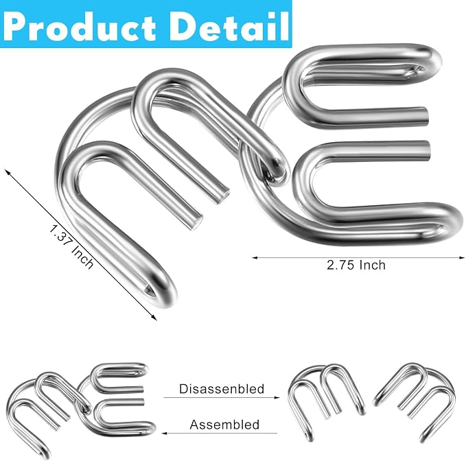 Poen 48 Pcs Metal Wire Puzzle Set with Pouch Brain Teaser IQ Test Disentanglement Iron Link Unlock Interlock Physics Mind Metal Puzzles for Adults Stocking Stuffers Challenge Gifts Party Favor