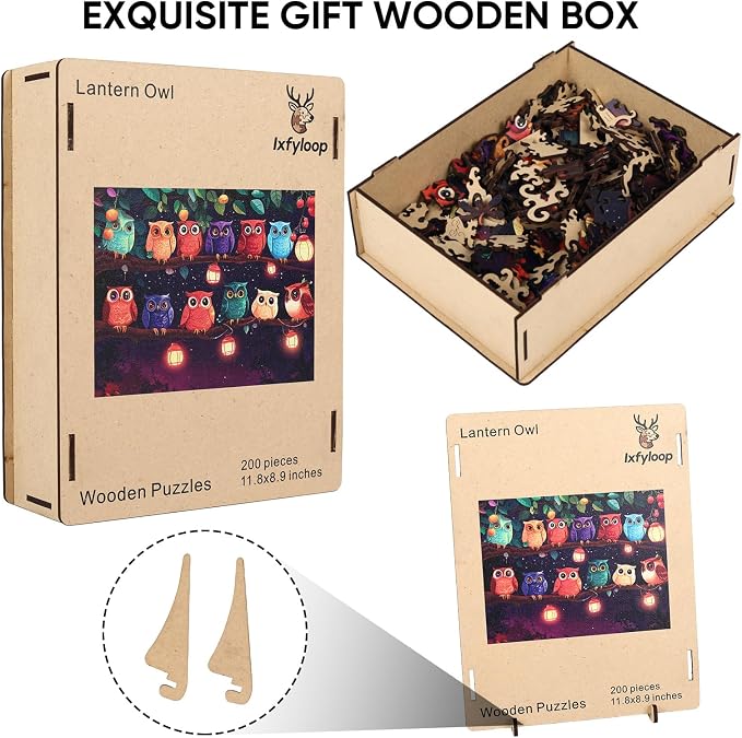 Ixfyloop Owl Puzzles Wooden Puzzles for Adults for Adults, Wood Puzzles Adult Wooden Jigsaw Puzzles for Adults, Irregular Unique Shaped, Wood Puzzles for Adults Wooden Gift 200PCS 11.8x8.8 Inch