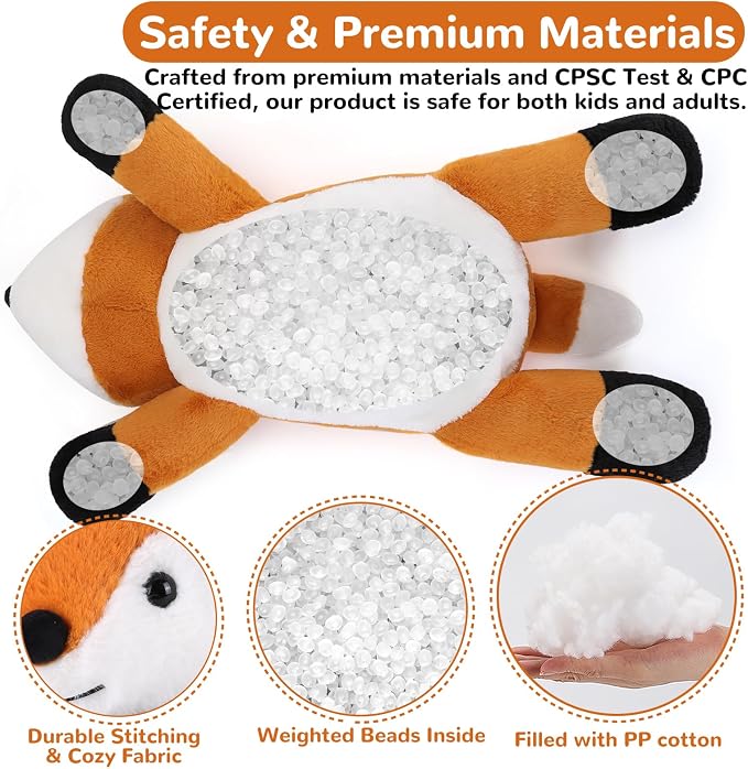 gnomantic Fox Weighted Stuffed Animals - 12 Inch 1.0 Pounds Weighted Plushies Fox - Small Plush Stuffed Animals Pillow - Cute Plush Toys Gifts for Kids & Adults